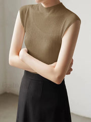 Mesh Patchwork Graceful Sleeveless Top Light Brown / XS Sweaters L