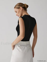 Mesh Patchwork Graceful Sleeveless Top Sweaters L