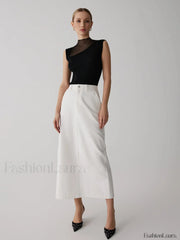 Mesh Patchwork Graceful Sleeveless Top Sweaters L