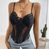 Mesh Sleeveless Corset Top Black S / Black Lace Tops