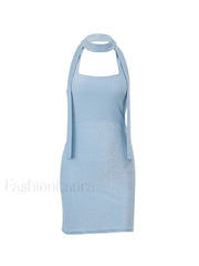 Metallic Halter Bodycon Mini Dress Mini Dresses
