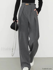 Middle Waist Solid Trendy Pocket Straight Leg Pants Pants