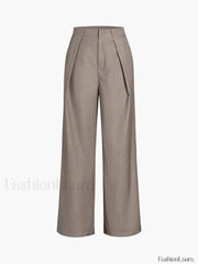 Middle Waist Solid Trendy Pocket Straight Leg Pants Khaki / XS Pants