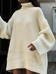 Minimalism Turtleneck Graceful Short Sweater Dress Sweaters L