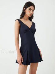 Minimalism V Neck Graceful Short Dress Dresses