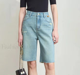 Minimalist Summer Denim High Waist Loose Cotton Short Light Blue / S