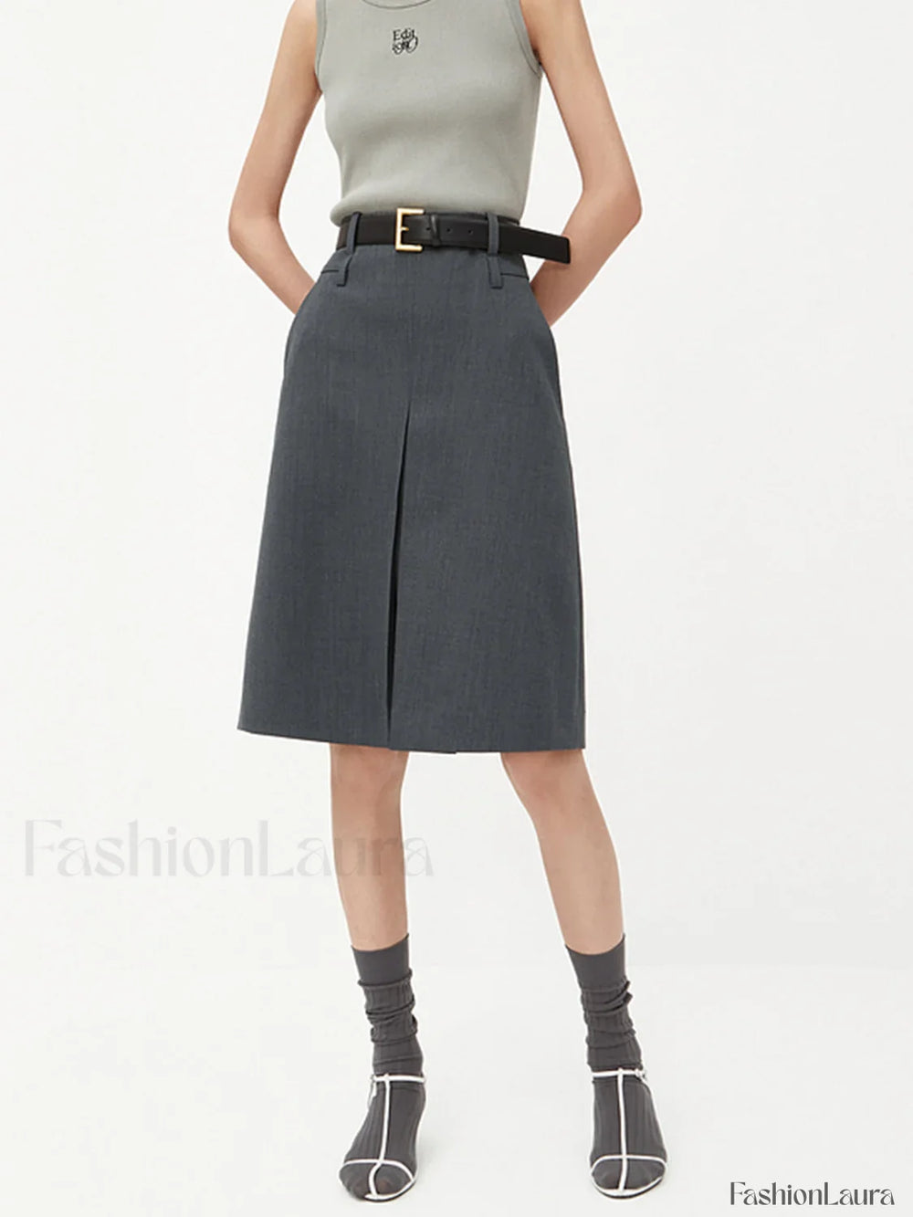 Minimlism Unbelted Graceful Midi Skirt Skirts