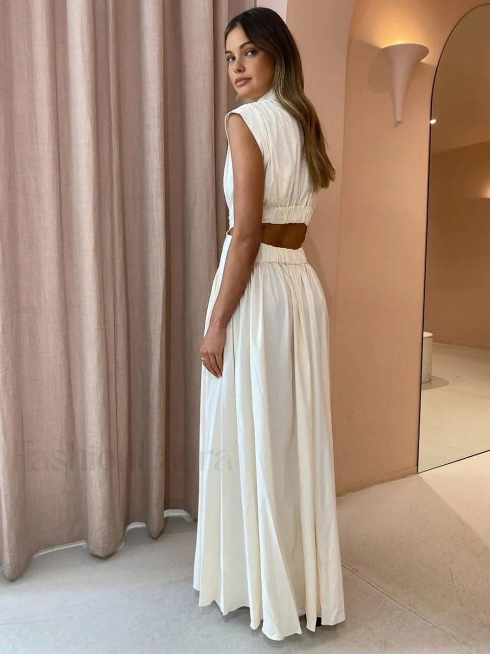 Mock Neck Cut Trendy Out Long Dress Dresses
