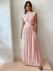 Mock Neck Cut Trendy Out Long Dress Pink / XS Dresses