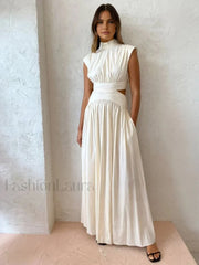 Mock Neck Cut Trendy Out Long Dress White / XS Dresses