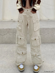 Multi Pockets Vintage Baggy Cargo Jeans Apricot / M Cargo Jeans