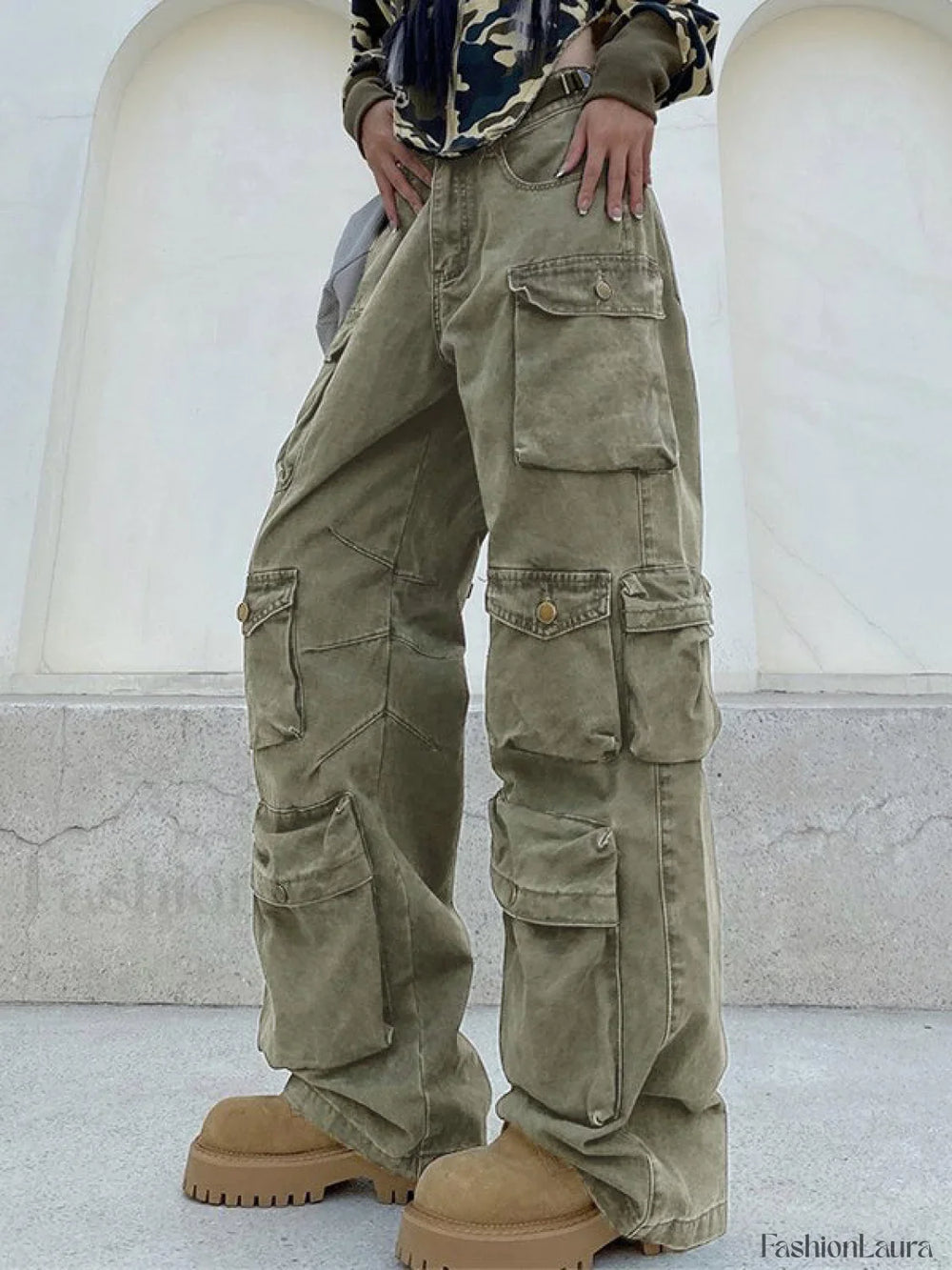 Multi Pockets Vintage Baggy Cargo Jeans Green / M Cargo Jeans