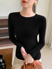 New Fashion Women’s Slim O neck Half Sleeve Pullover Solid Color Merino Wool Sweater BLACK / S Sweaters L