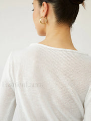 Oblique Buttoned Cover Trendy Up Knit Top Sweaters L