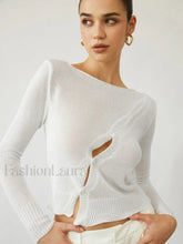 Oblique Buttoned Cover Trendy Up Knit Top White / XS Sweaters L