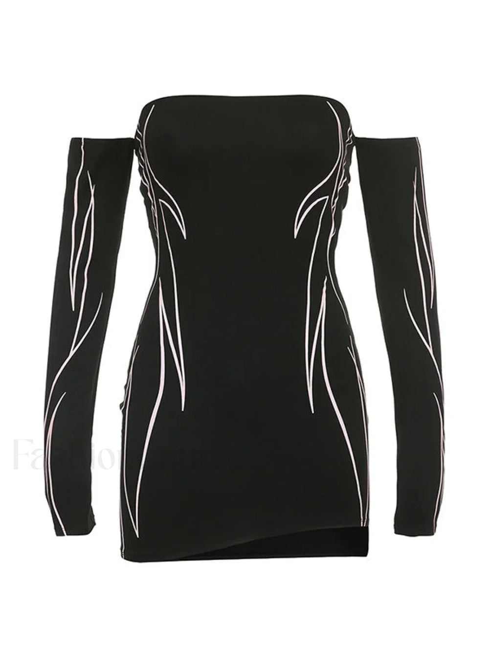 Off Shoulder Black Long Sleeve Mini Dress Mini Dresses