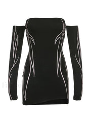 Off Shoulder Black Long Sleeve Mini Dress Mini Dresses