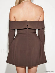Off Shoulder Long Sleeve Modern Button Zip Mini Dress Dresses