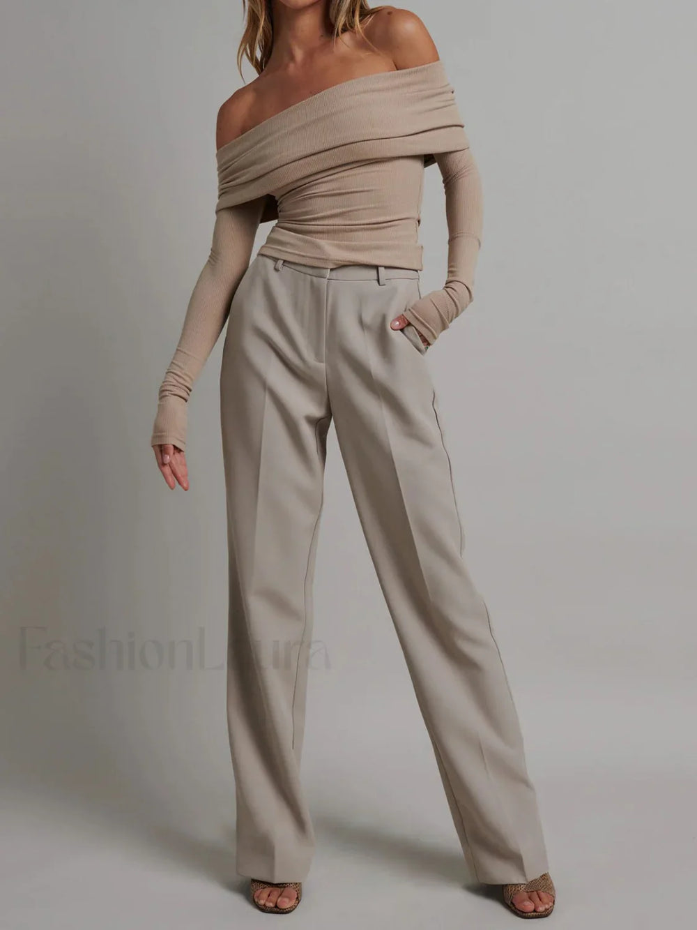 Off Shoulder Overfold Trendy Long Sleeve Crop Shirt T Shirts