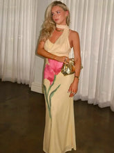 Off Shoulder Print Maxi Dress Yellow / S