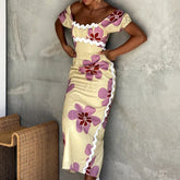 Off Shoulder Split Floral Dress