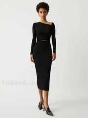 One Shoulder Off Trendy Knit Midi Dress Dresses