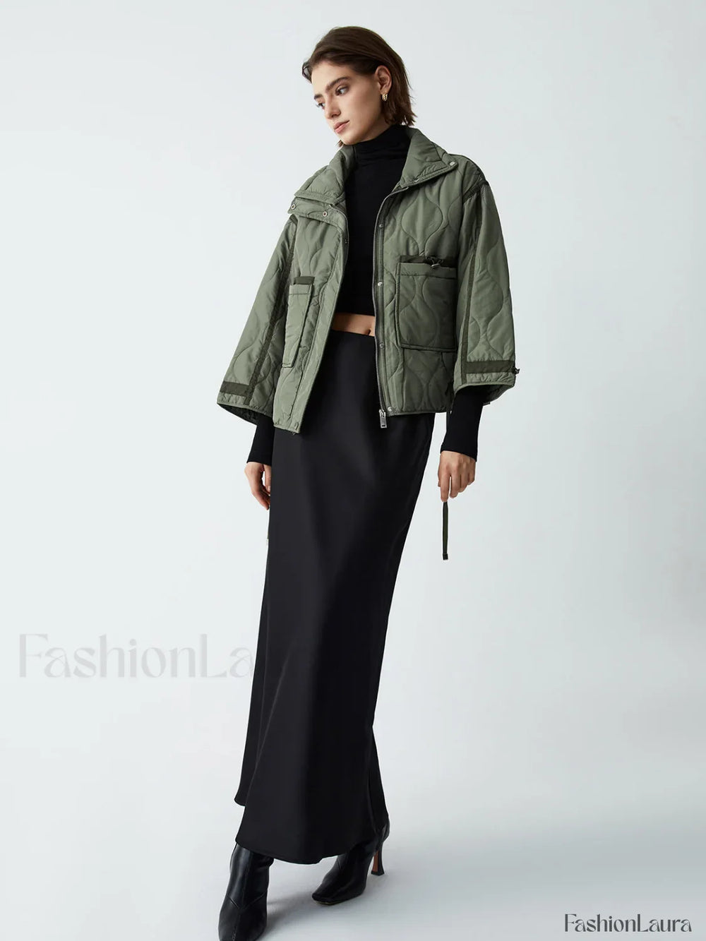 Open Collar Graceful Quilted Coat Winter Coats