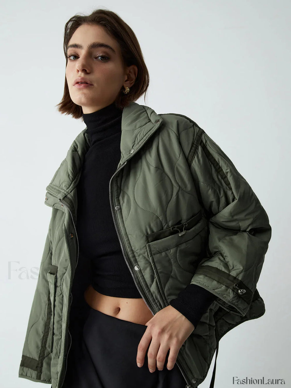 Open Collar Graceful Quilted Coat Winter Coats