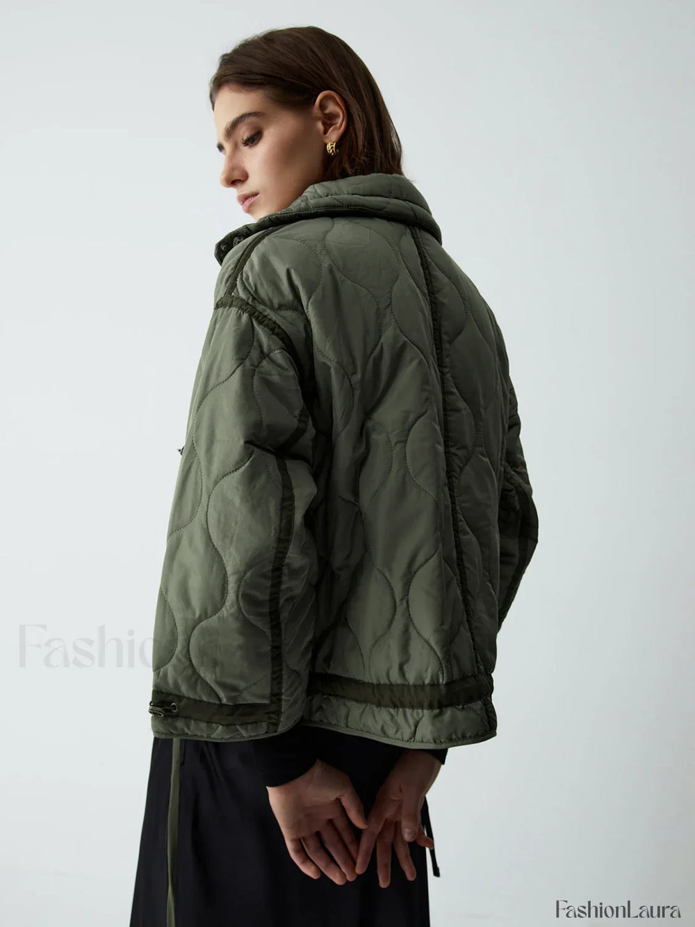 Open Collar Graceful Quilted Coat Winter Coats