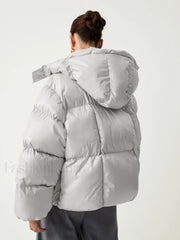 Open Collar Quilted Trendy Hooded Puffer Coat Down Coats