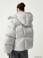 Open Collar Quilted Trendy Hooded Puffer Coat Down Coats