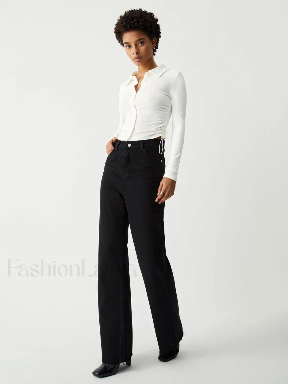 Open Collar Ruched Trendy Long Sleeve Shirt T Shirts