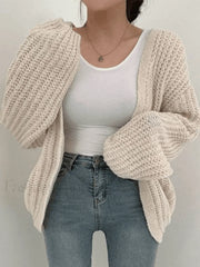 Open Front Long Sleeve Knit Cardigan Beige / ONE SIZE Sweaters