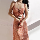 Orange Shirred Smocked Floral Dress orange Midi / S