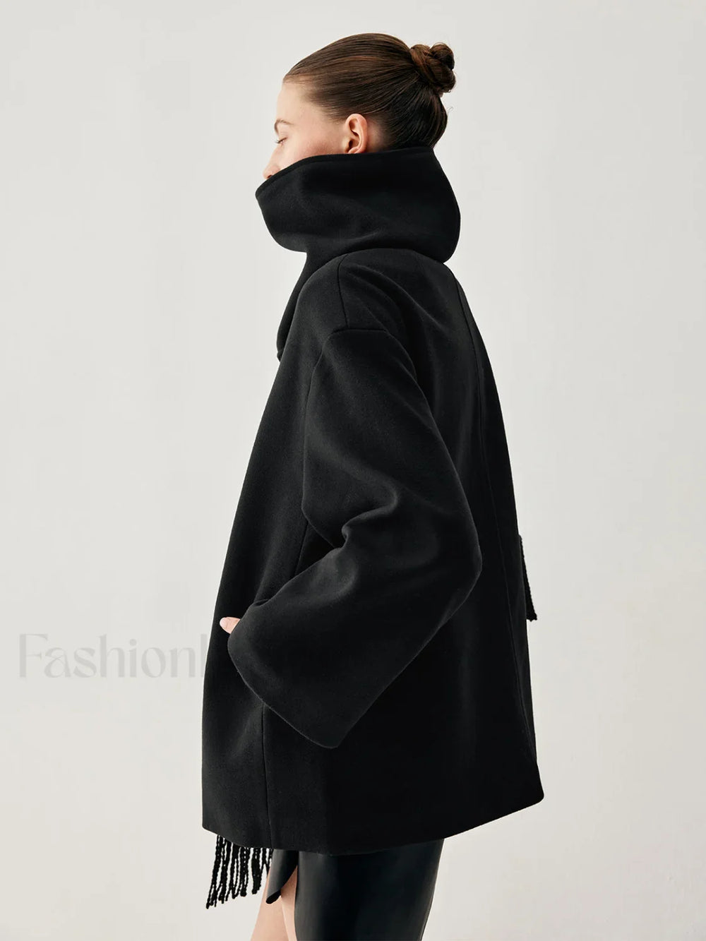 Oversized Button down Wool Coat Modern with Matching Fringed Scarf Wool Coats