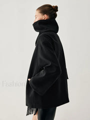 Oversized Button down Wool Coat Modern with Matching Fringed Scarf Wool Coats