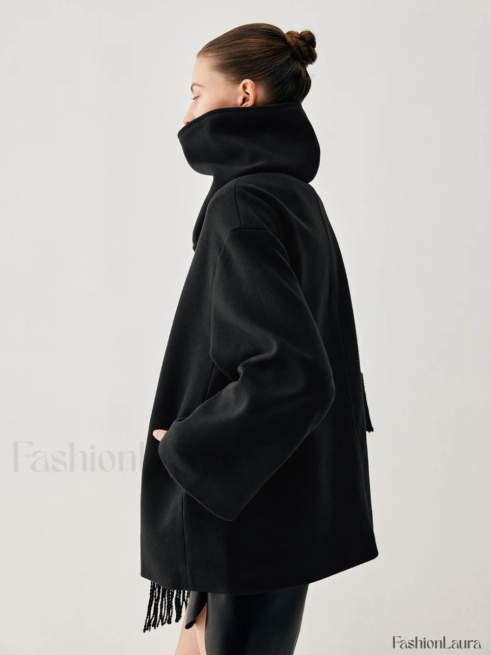 Oversized Button down Wool Coat Modern with Matching Fringed Scarf Wool Coats