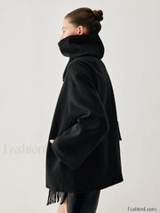 Oversized Button down Wool Coat Modern with Matching Fringed Scarf Wool Coats