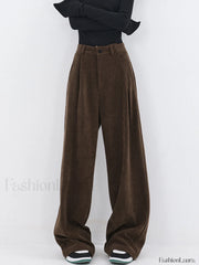 Oversized Corduroy Pleated Trendy Wide Leg Pants Pants