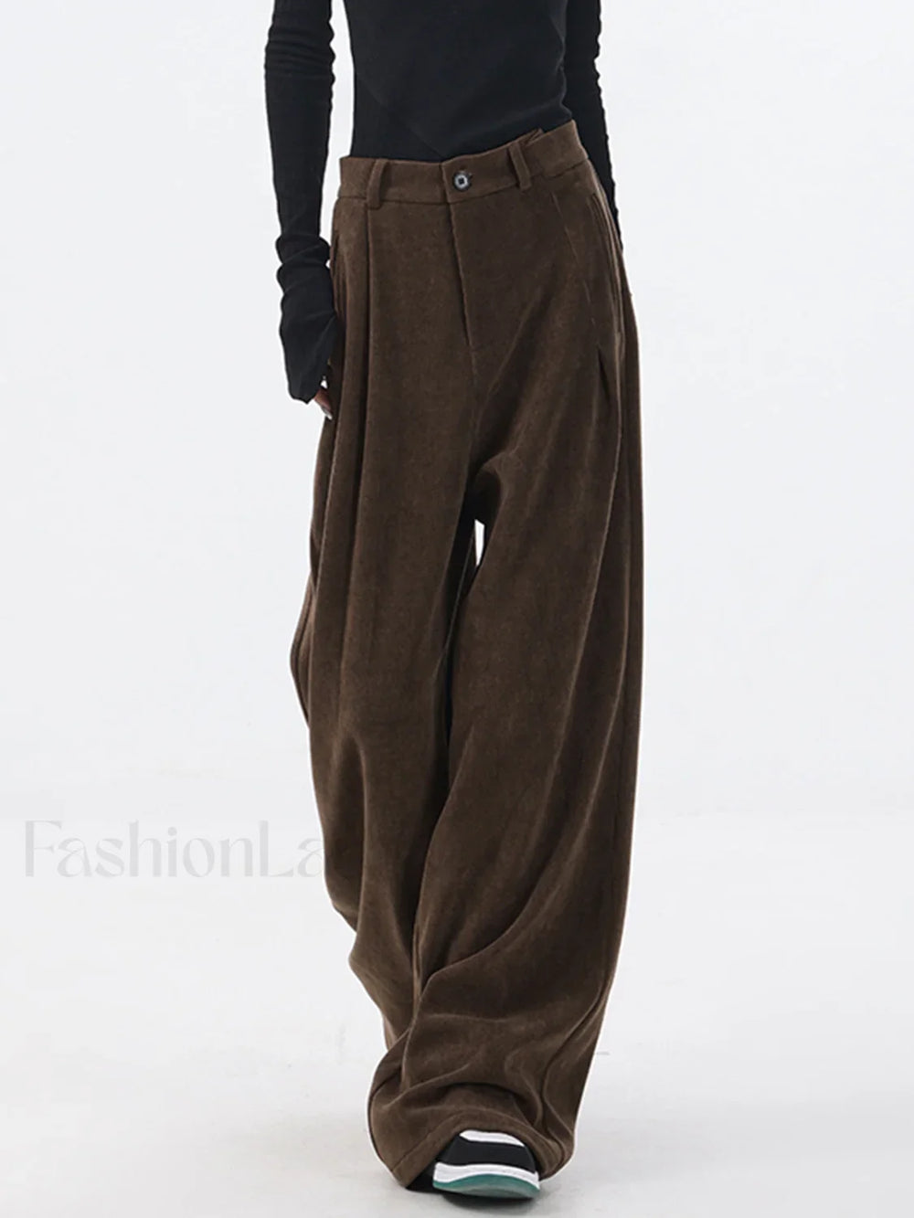 Oversized Corduroy Pleated Trendy Wide Leg Pants Brown / XS Pants