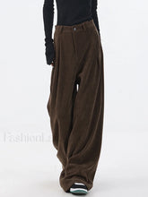 Oversized Corduroy Pleated Trendy Wide Leg Pants Brown / XS Pants