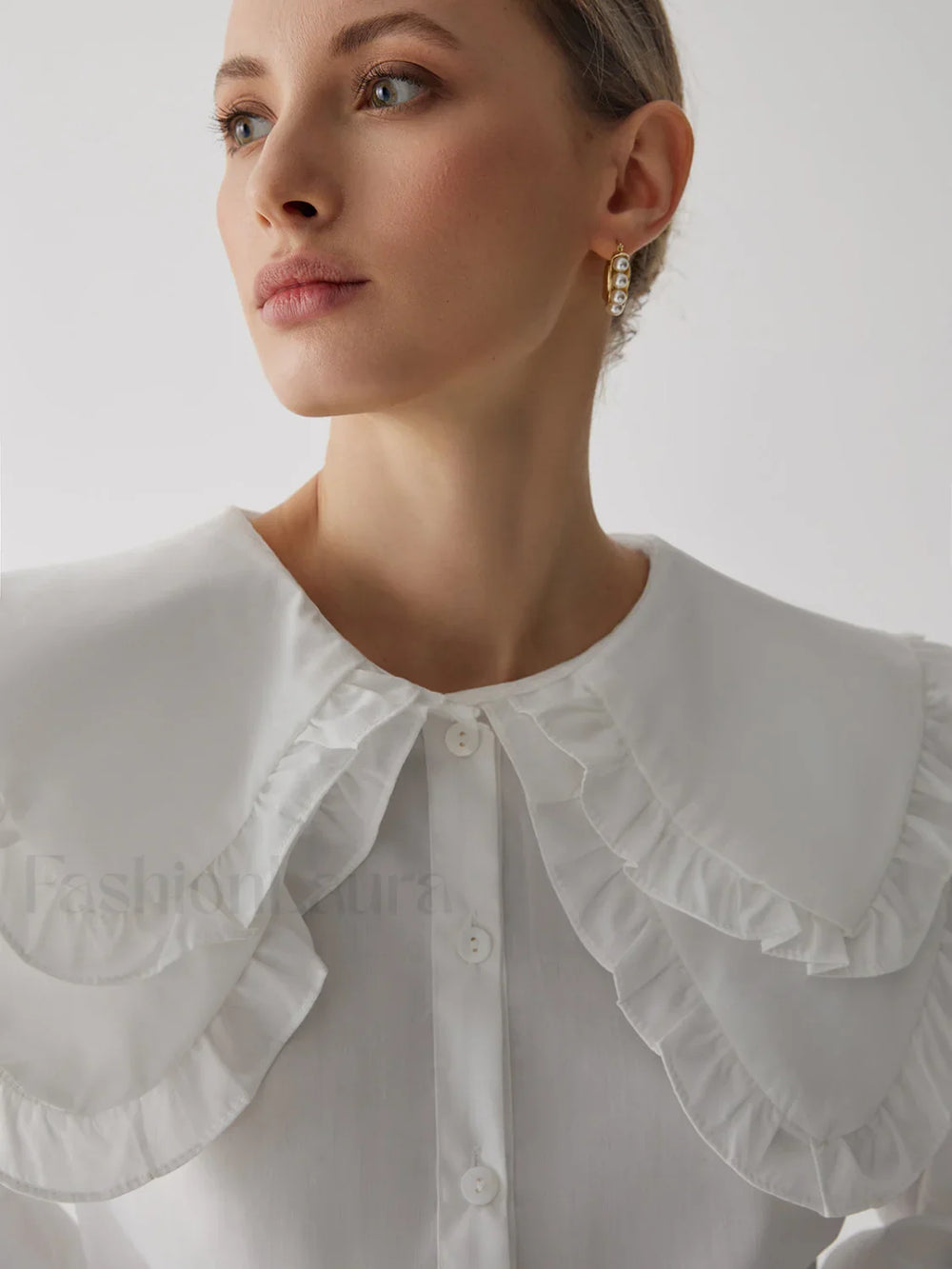 Oversized Lace Collar Trendy Button Ruffle Shirt White / S Shirts