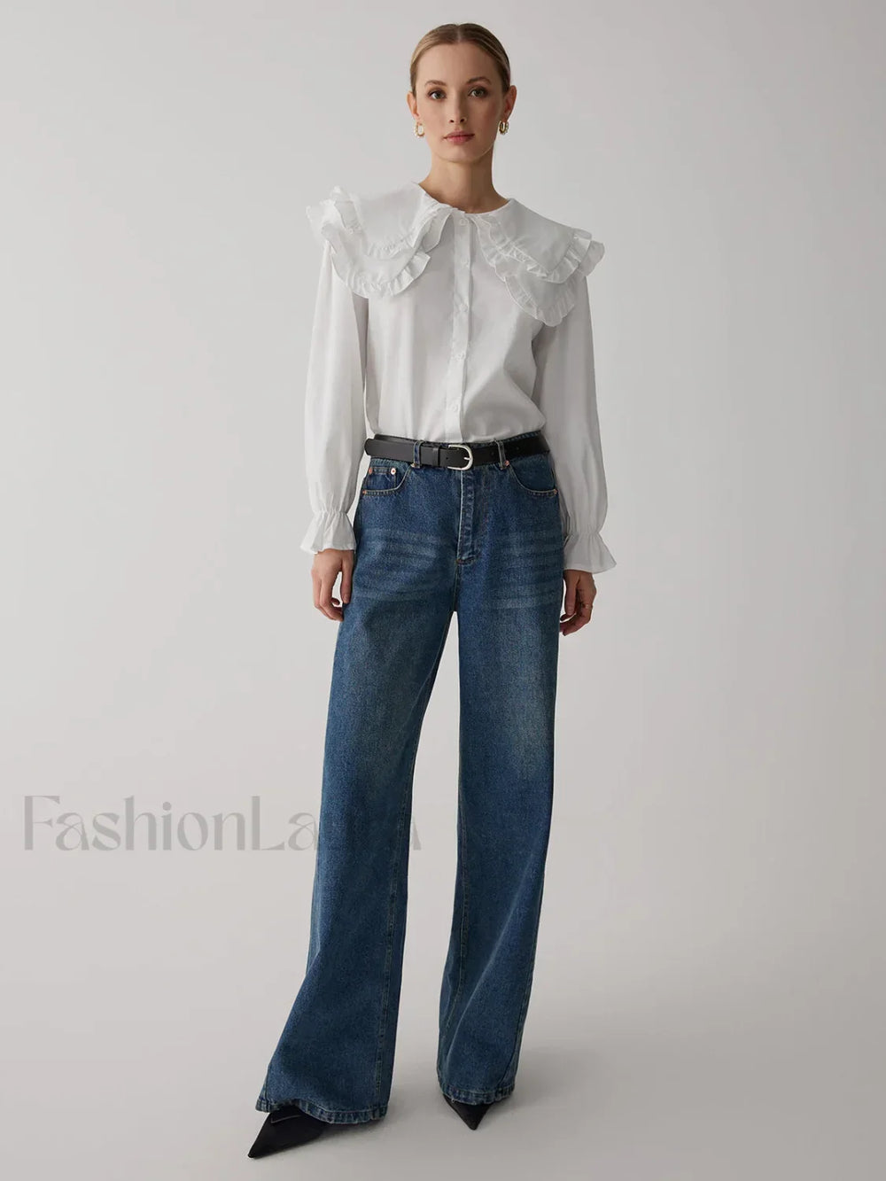 Oversized Lace Collar Trendy Button Ruffle Shirt White / M Shirts