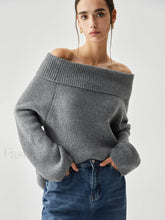 Oversized Overfold Off Shoulder Knit Sweater Grey / XS Sweaters