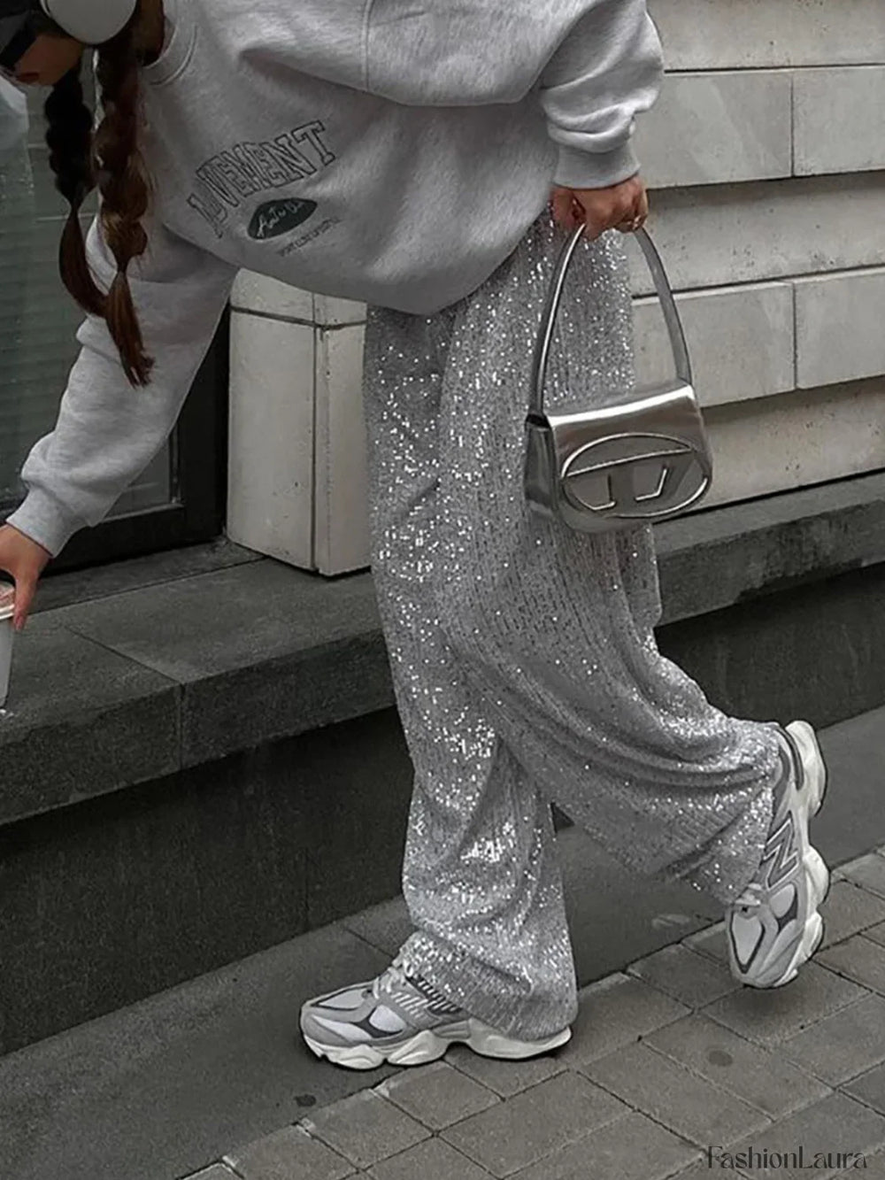 Oversized Sequin Graceful Straight Leg Pants Pants