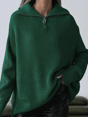 Oversized Utility Graceful Zippered Sweater Sweaters L
