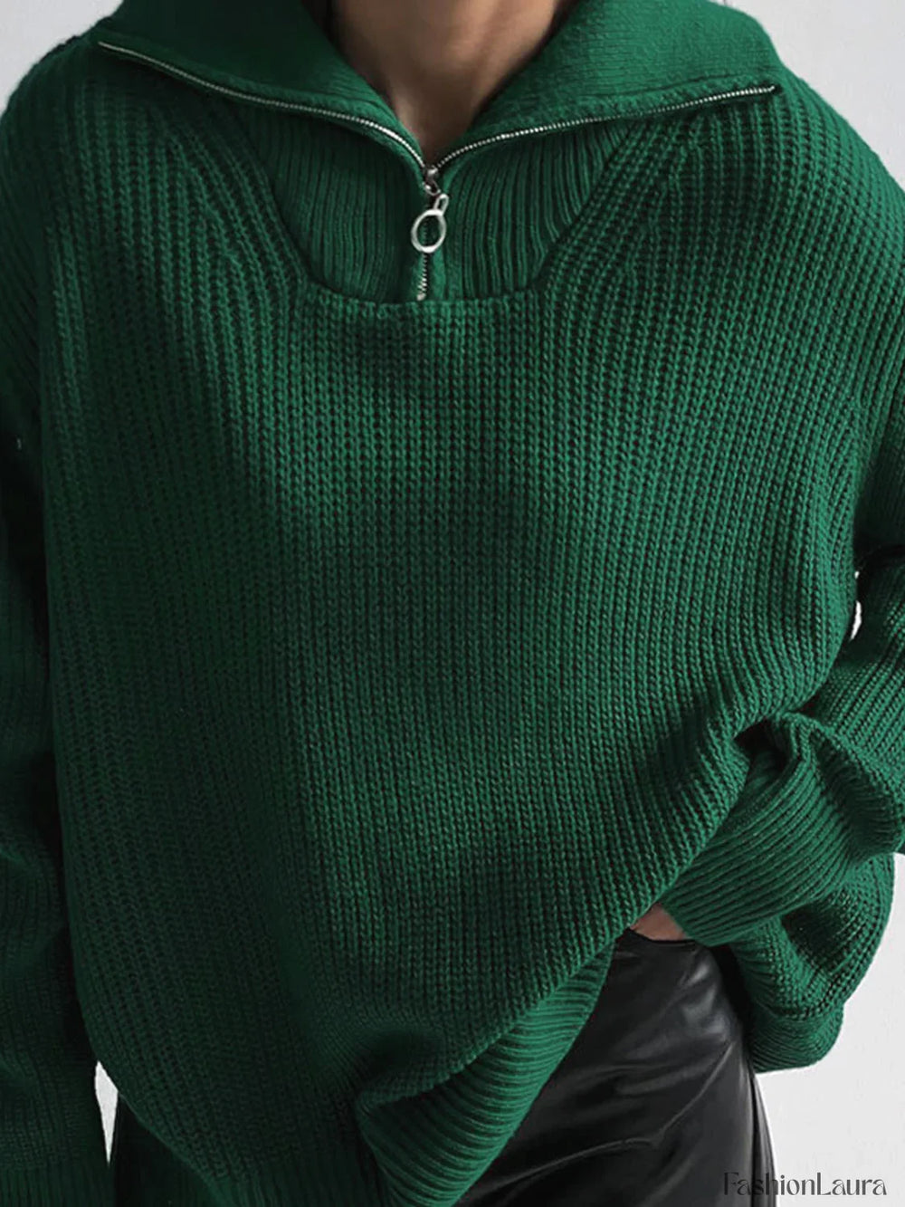 Oversized Utility Graceful Zippered Sweater Sweaters L