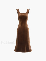 Paradise Feeling Velvet Trendy Zippered Midi Dress Dresses