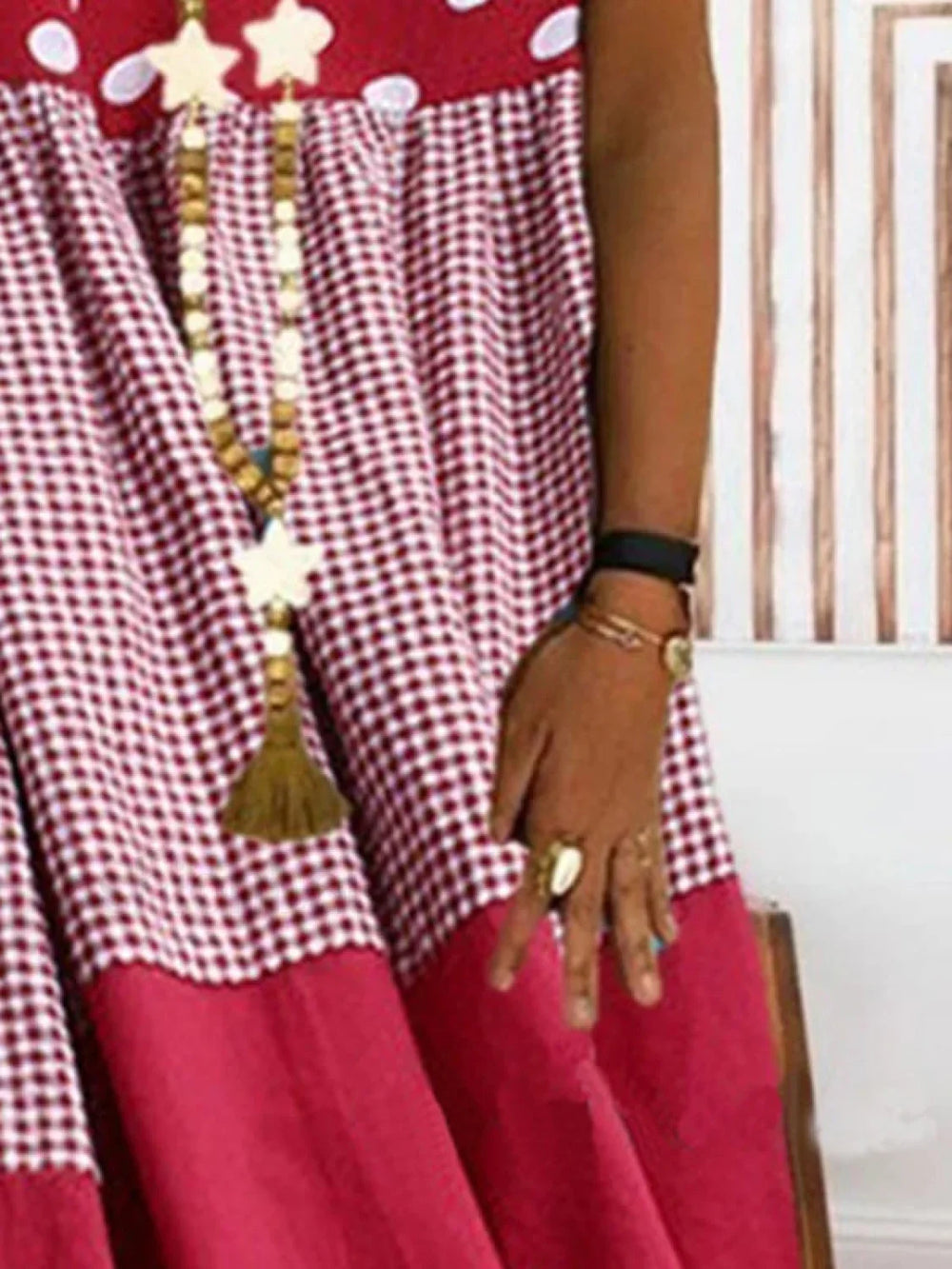 Patchwork Checkered Print Midi Dress Midi Dresses