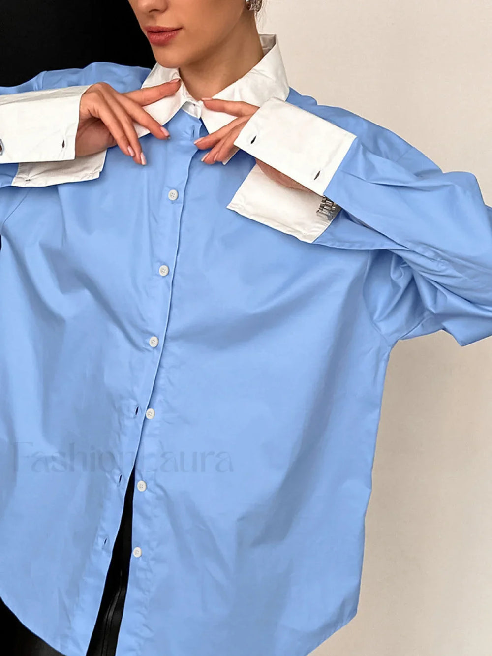 Patchwork Collar Graceful & Cuff Shirt Shirts